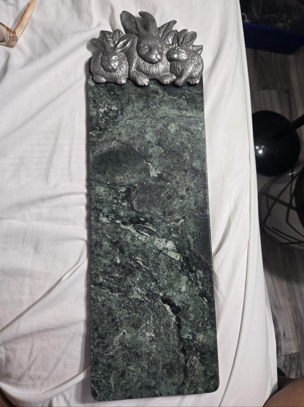 Arthur Court Rabbit Bunny 19.5" Marble Cheese Board Serving Tray Green